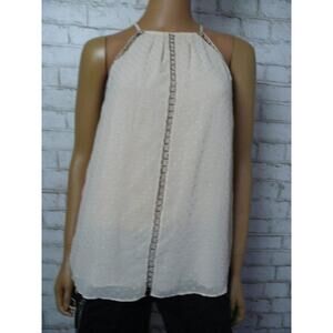 Joie Cream Swiss Dot Chiffon Ladder Beaded Spaghetti Strap Top Small NEW